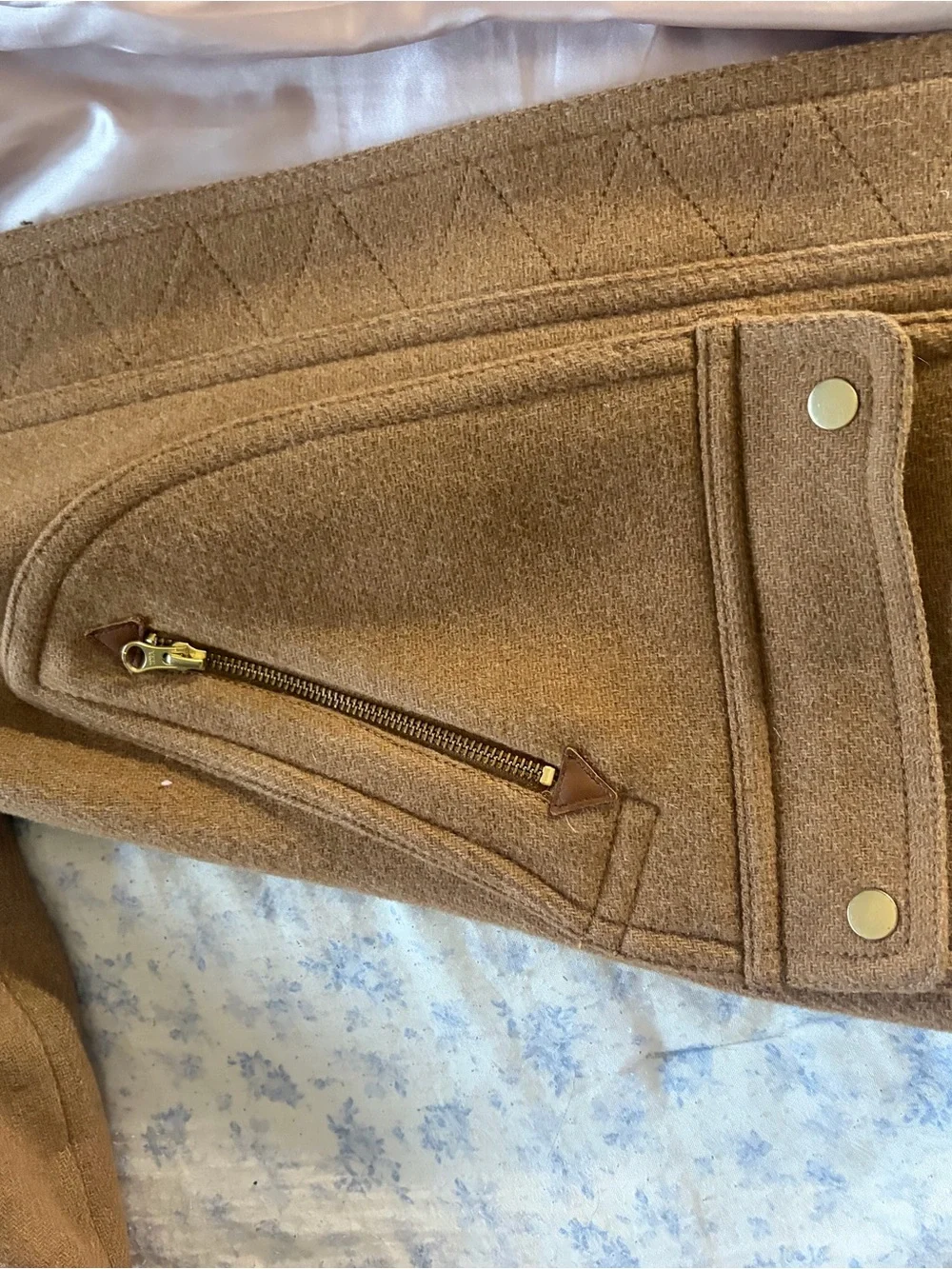 J. Crew Camel Wool-Blend Hooded Pea Coat with Faux-Fur Trim